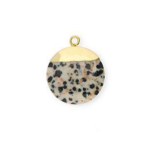 Colgante de piedra natural Jaspe D&aacute;lmata redondos Greige-negro-dorado