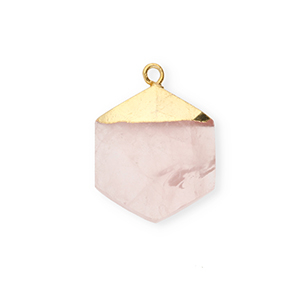 Colgante de piedra natural Cuarzo hex&aacute;gono Rosa claro-dorado