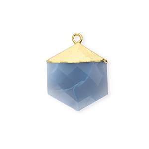 Colgante de piedra natural Calcedonia hex&aacute;gono Azul denim-dorado