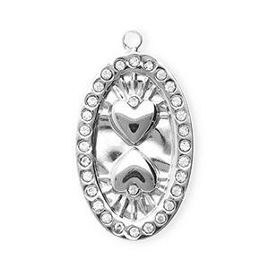 Colgantes Acero Inox con strass &oacute;valo con corazones Plateado-cristal