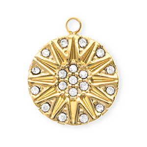Colgantes Acero Inox con strass redondos con sol Dorado-cristal