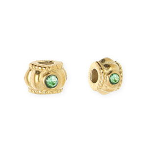Abalorios Acero Inox separador con strass 6mm Dorado-verde