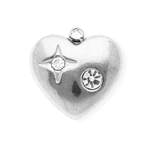 Colgantes Acero Inox con strass coraz&oacute;n Plateado-cristal