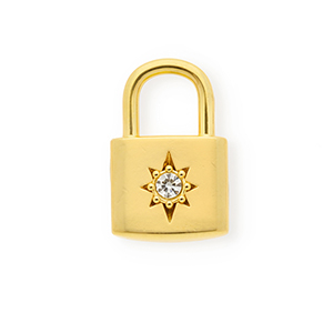 Colgantes Acero Inox con strass candado con estrella Dorado-cristal