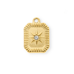 Colgantes Acero Inox con strass cct&aacute;gono alargado Dorado-cristal