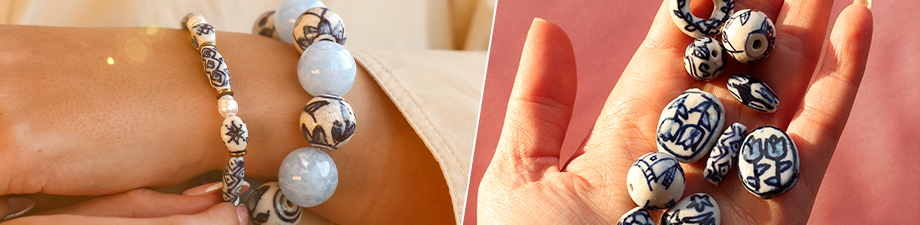 Abalorios de cerámica holandesa estilo Delft Abalorios de cerámica holandesa estilo Delft